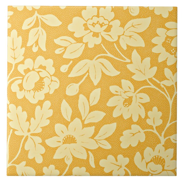 William Morris mönster med gula blommor Kakelplatta (Framsidan)