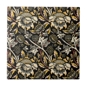 William Morris mörk blom- arabesque Kakelplatta