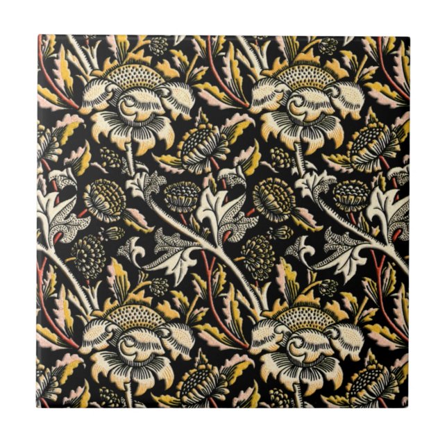 William Morris mörk blom- arabesque Kakelplatta (Framsidan)