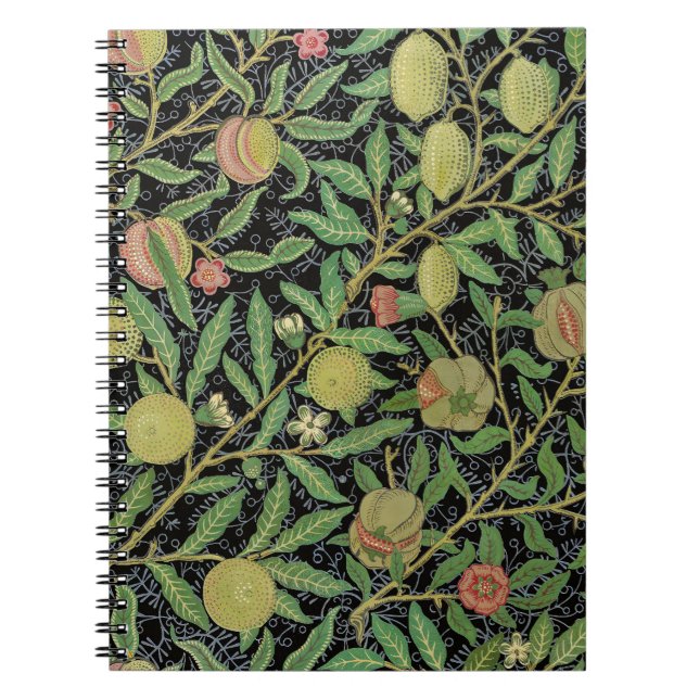 William Morris Mörkt Granatäpple Fruktmönster Anteckningsbok (Framsidan)