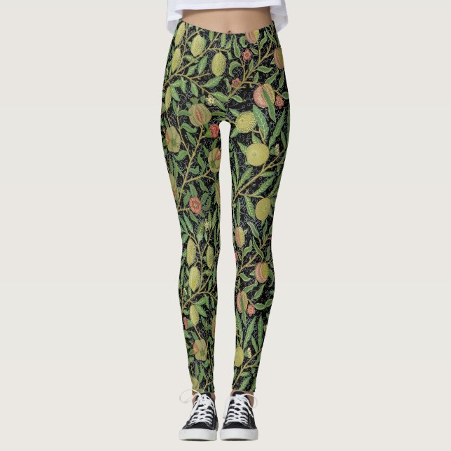 William Morris Mörkt Granatäpple Fruktmönster Leggings (Framsida)