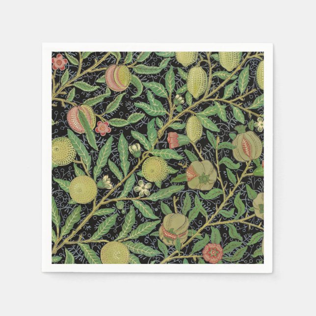 William Morris Mörkt Granatäpple Fruktmönster Pappersservett (Framsidan)