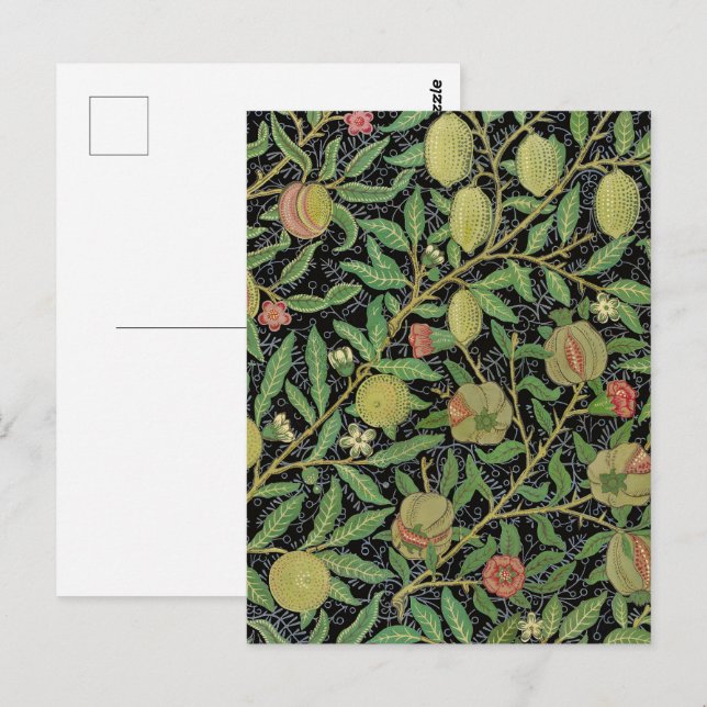 William Morris Mörkt Granatäpple Fruktmönster Vykort (Fram/baksida)