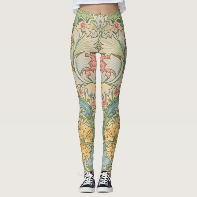William Morris Myrtle Flower Blommigt Botanical Leggings (Framsida)