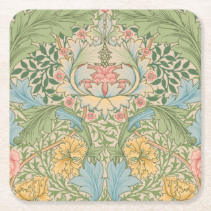 William Morris Myrtle Flower Blommigt Botanical Underlägg Papper Kvadrat
