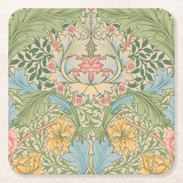 William Morris Myrtle Flower Blommigt Botanical Underlägg Papper Kvadrat (Framsidan)