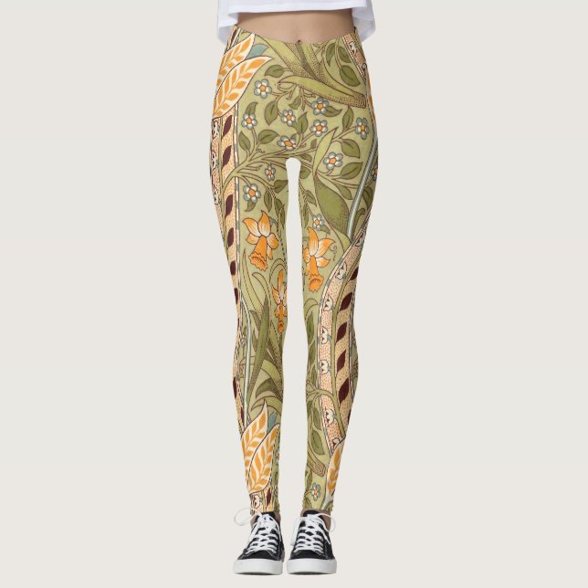 William Morris Narcissus Trädgård Blomma Klassisk  Leggings (Framsida)