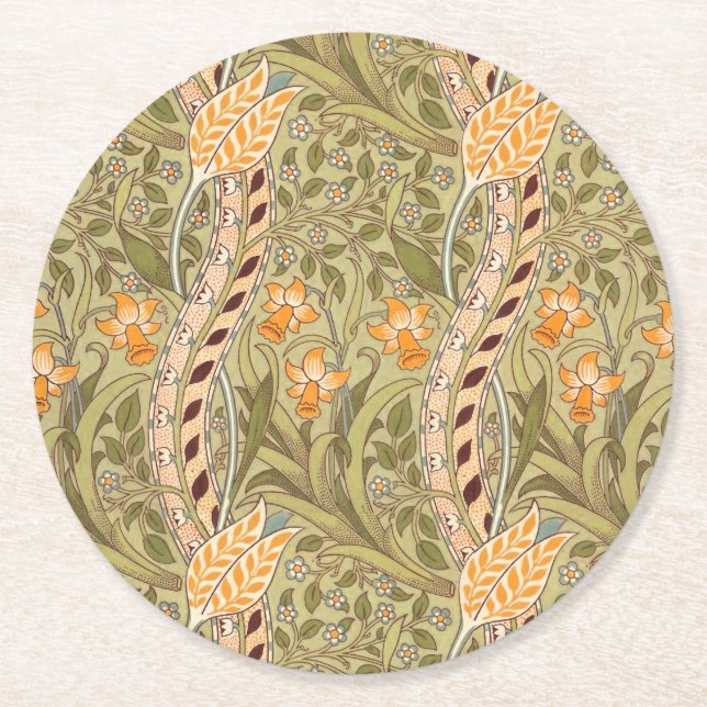 William Morris Narcissusträdgård Blomma Klassisk B Underlägg Papper Rund (Framsidan)