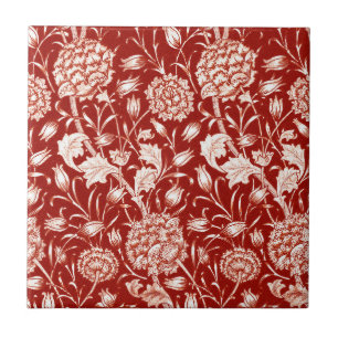 William Morris nejliktryck, djuprött och vitt Kakelplatta