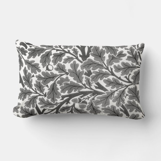 William Morris Oak Löv, Grått/Grått och White Lumbarkudde (Framsida)