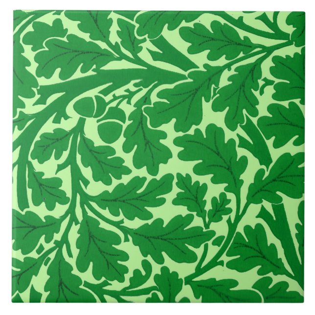 William Morris Oak Lövs, Emerald Grönt Kakelplatta (Framsidan)