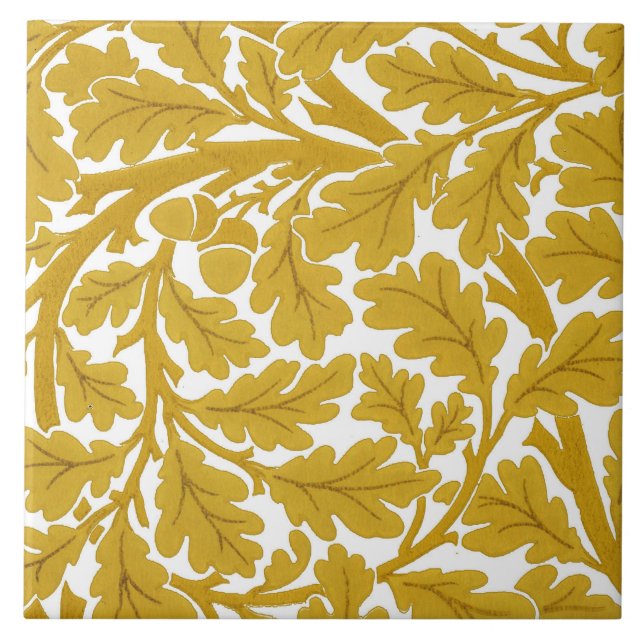 William Morris Oak Lövs, Mustard Gult & White Kakelplatta (Framsidan)