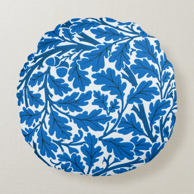 William Morris Oak Lövs, Sapphire Blue and White Rund Kudde (Framsidan)