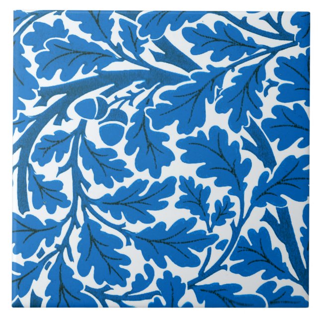 William Morris Oak Lövs, Sapphire Blue och White Kakelplatta (Framsidan)