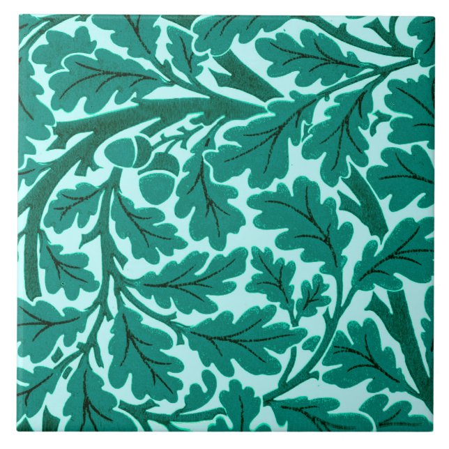 William Morris Oak Lövs, Turcouise & Aqua Kakelplatta (Framsidan)