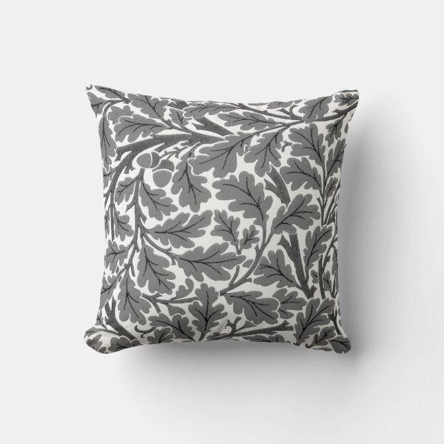 William Morris Oaklöv, grått/grå färg och vit Kudde (Framsida)