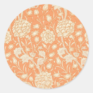 William Morris Orange Blommigt Runt Klistermärke