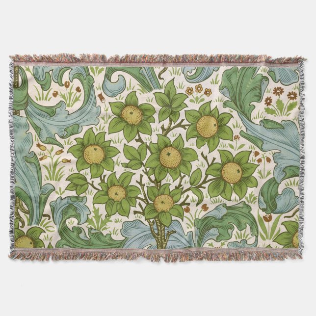 William Morris Orchard Grön Blommig Konst Filt (Framsidan)
