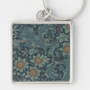 William Morris Orchard Mönster Art Fyrkantig Silverfärgad Nyckelring