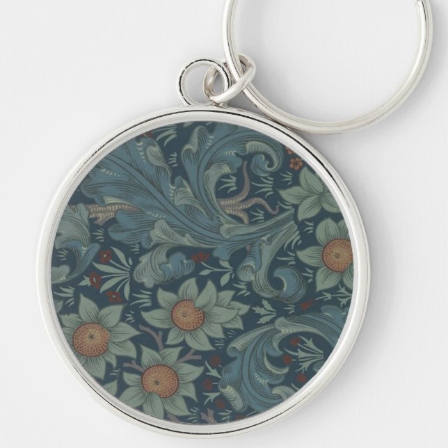 William Morris Orchard Mönster Art Rund Silverfärgad Nyckelring (Framsidan)