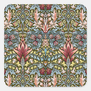 William Morris Ormhuvud Blommönster Fyrkantigt Klistermärke