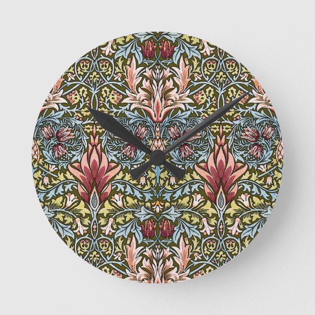 William Morris Ormhuvud Blommönster Rund Klocka (Framsida)