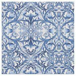 William Morris ornament blue och vita blommor Tyg