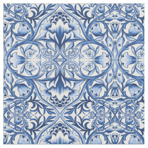 William Morris ornament blue och vita blommor Tyg