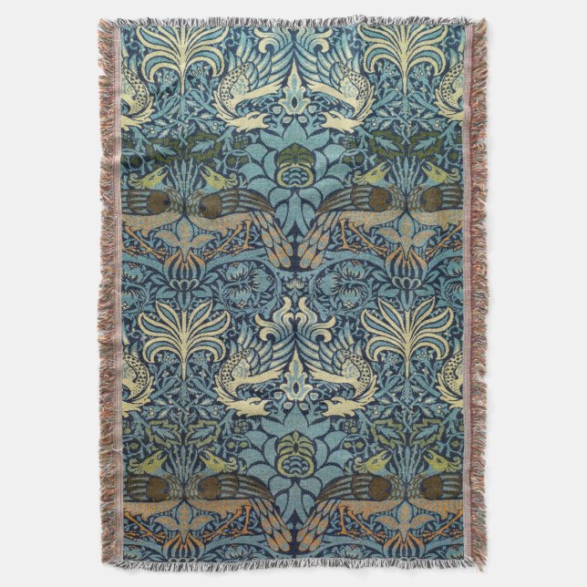 William Morris Påfågel och Drakvävt Mönster Filt (Framsidan Vertikal)