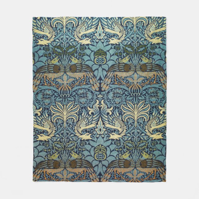 William Morris Påfågel och Drakvävt Mönster Fleecefilt (Framsidan)