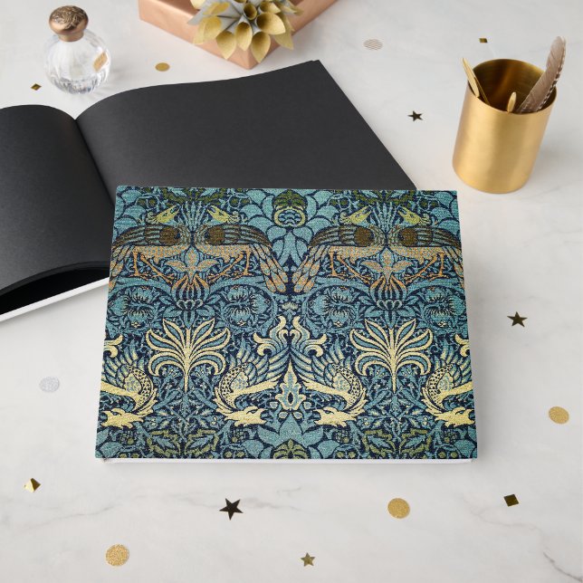 William Morris Påfågel och Drakvävt Mönster Gästböcker (Framsida Öppen)