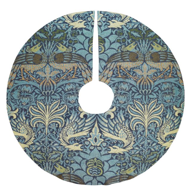 William Morris Påfågel och Drakvävt Mönster Julgransmatta Borstad Polyester (Framsidan)