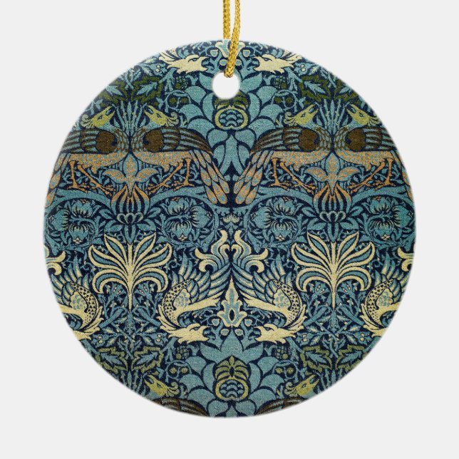 William Morris Påfågel och Drakvävt Mönster Julgransprydnad Keramik (Framsidan)