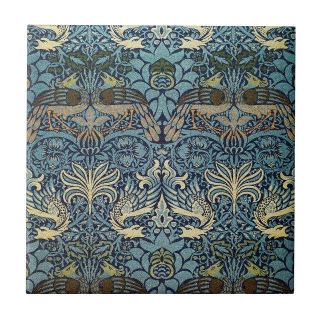 William Morris Påfågel och Drakvävt Mönster Kakelplatta (Framsidan)