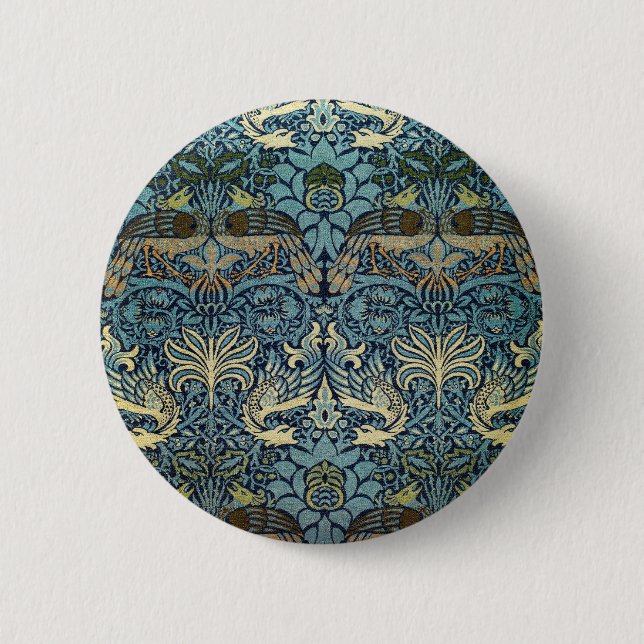 William Morris Påfågel och Drakvävt Mönster Knapp (Framsida)