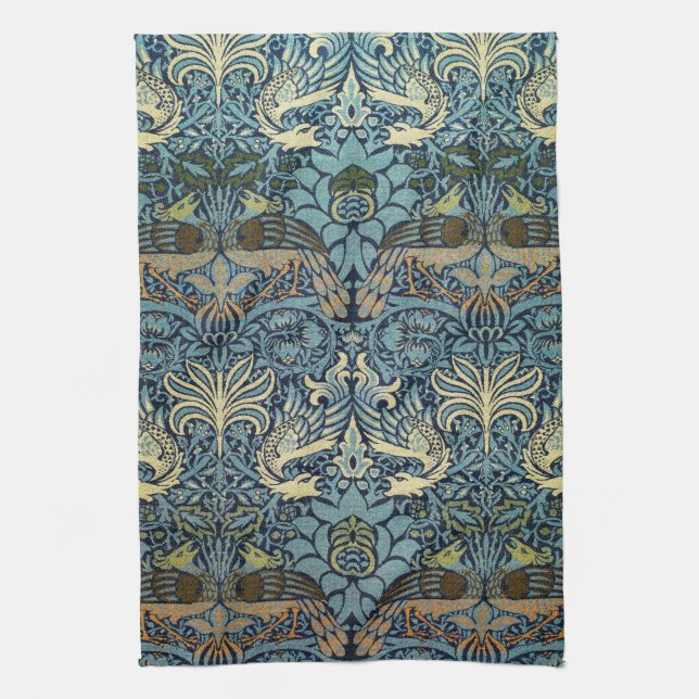 William Morris Påfågel och Drakvävt Mönster Kökshandduk (Vertikal)