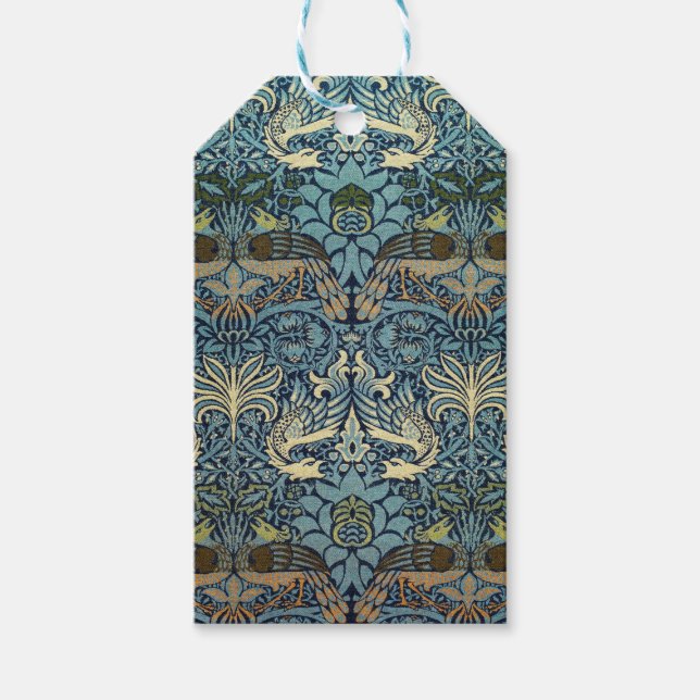 William Morris Påfågel och Drakvävt Mönster Presentetikett (Framsidan)