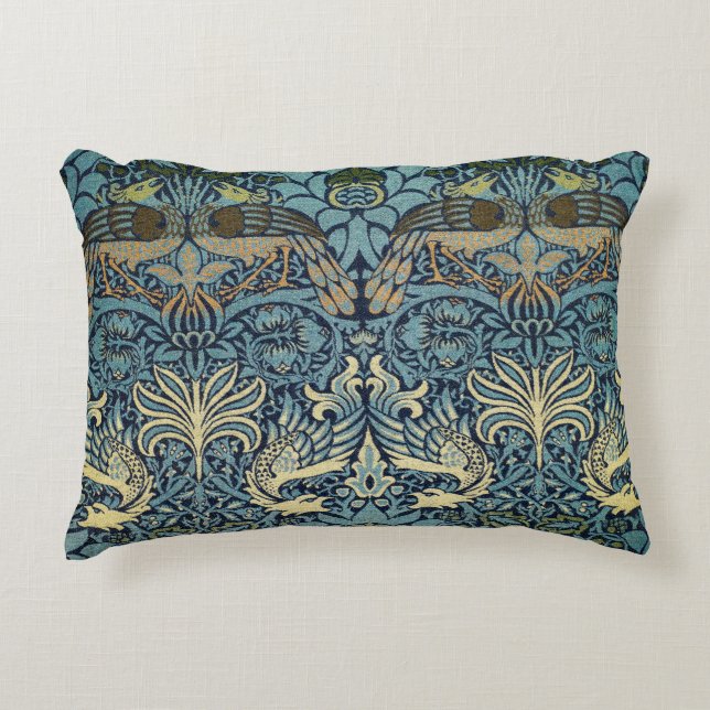 William Morris Påfågel och Drakvävt Mönster Prydnadskudde (Framsidan)