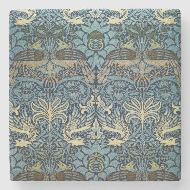 William Morris Påfågel och Drakvävt Mönster Stenunderlägg (Framsidan)