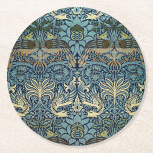 William Morris Påfågel och Drakvävt Mönster Underlägg Papper Rund