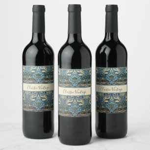 William Morris Påfågel och Drakvävt Mönster Vinflaska Etikett