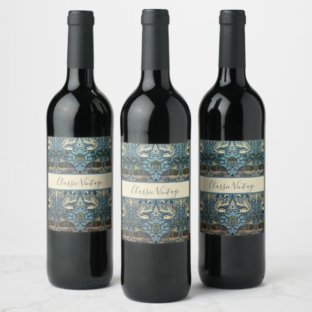 William Morris Påfågel och Drakvävt Mönster Vinflaska Etikett (Flaskor)