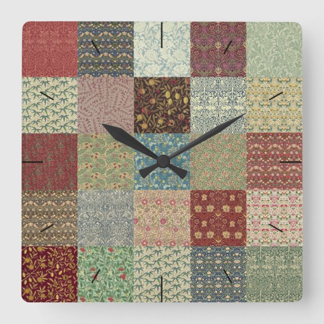 William Morris Patchwork Quilt Timebit Fyrkantig Klocka (Framsida)