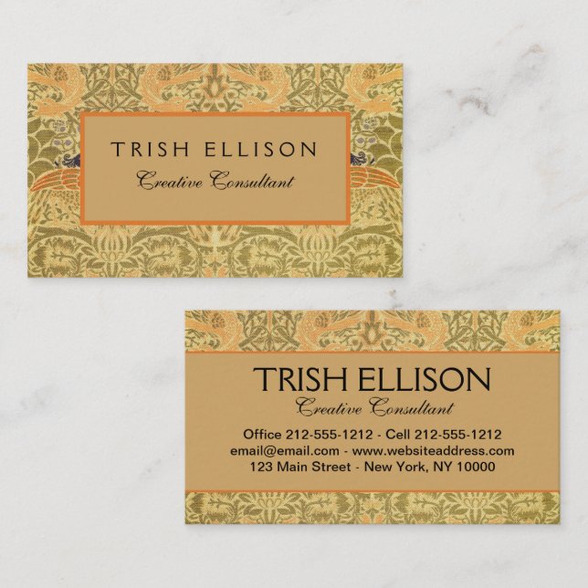 William Morris Peacock & Dragon Arts & Crafts Visitkort (Fram/baksida)