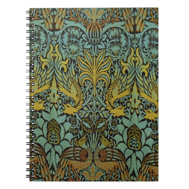 William Morris Peacock Dragon Tapet Anteckningsbok (Framsidan)