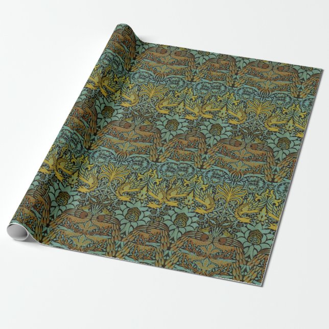 William Morris Peacock Dragon Tapet Presentpapper (Utrullad)