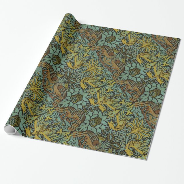 William Morris Peacock Dragon Tapet Presentpapper (Utrullad)