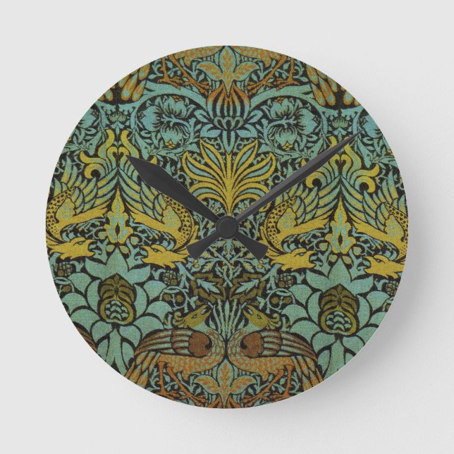 William Morris Peacock Dragon Tapet Rund Klocka (Framsida)