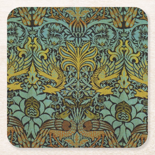 William Morris Peacock Dragon Tapet Underlägg Papper Kvadrat (Framsidan)