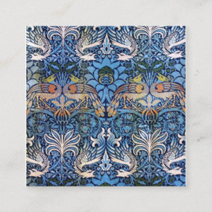 William Morris Peacock och Dragon Blue Mönster Fyrkantigt Visitkort
